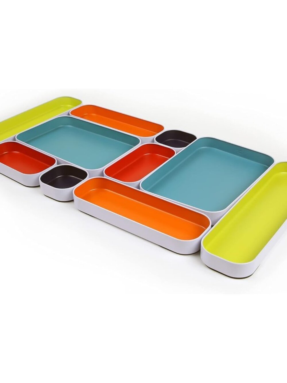 10 Piece Shallow Metal Organizer Tray Set for Storing Makeup, Stationery, Utensi